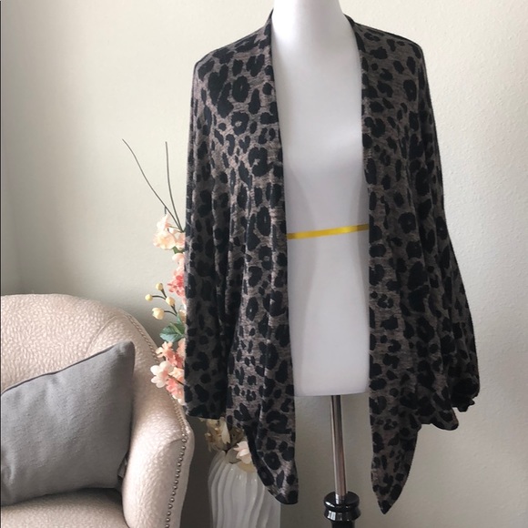 My Story Sweaters - Leopard Print Long Drapey Cardigan Open Front